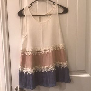 Color block flowy tank top lace blouse